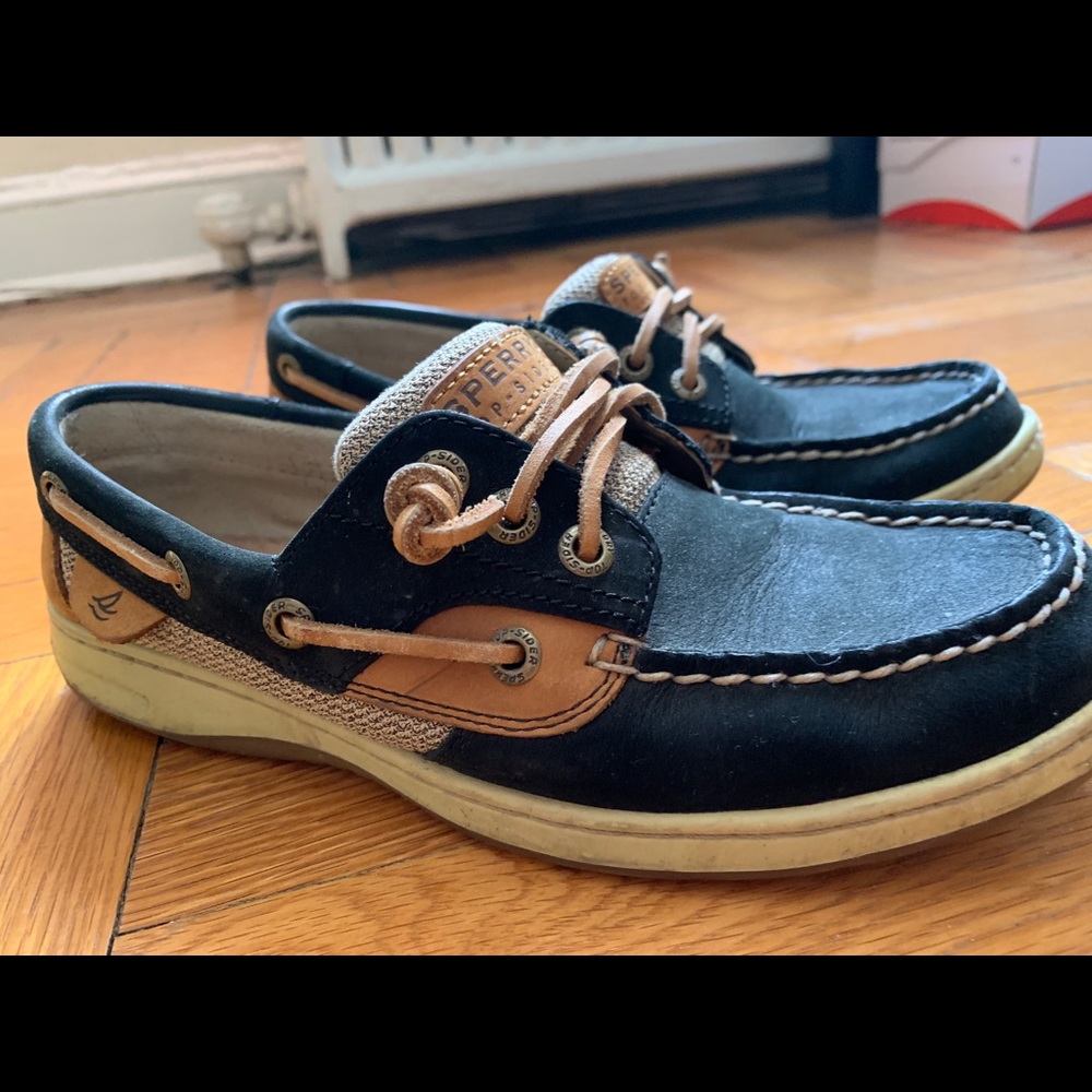 Adorable Black and Tan Sperry Top Siders